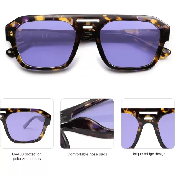 imageSOJOS Retro Rectangle Polarized Aviator Sunglasses Womens Mens Vintage Square Shades SJ2271Purple TortoiseLight Purple