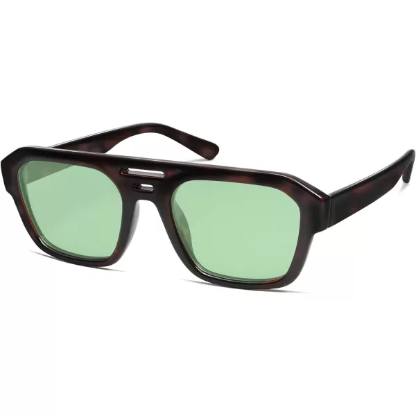 imageSOJOS Retro Rectangle Polarized Aviator Sunglasses Womens Mens Vintage Square Shades SJ2271Redish TortoiseLight Green