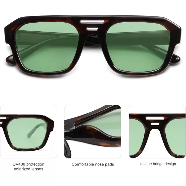 imageSOJOS Retro Rectangle Polarized Aviator Sunglasses Womens Mens Vintage Square Shades SJ2271Redish TortoiseLight Green