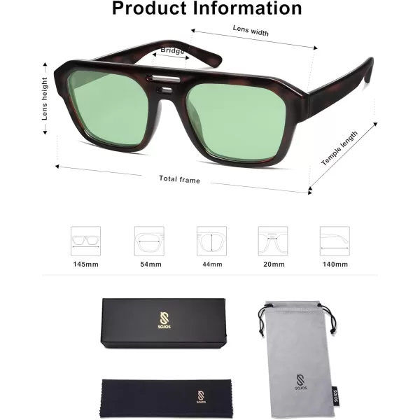 imageSOJOS Retro Rectangle Polarized Aviator Sunglasses Womens Mens Vintage Square Shades SJ2271Redish TortoiseLight Green