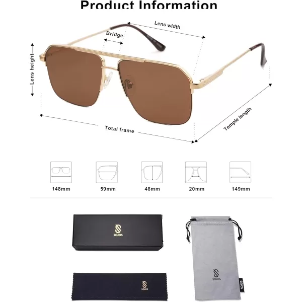 imageSOJOS Retro Square Sunglasses Womens Men SemiRimless Shades Trendy Designer Sun Glasses UV400 SJ1196Goldbrown Lens