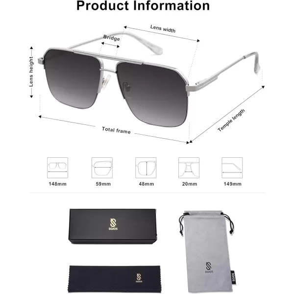 imageSOJOS Retro Square Sunglasses Womens Men SemiRimless Shades Trendy Designer Sun Glasses UV400 SJ1196Silvergradient Grey Lens