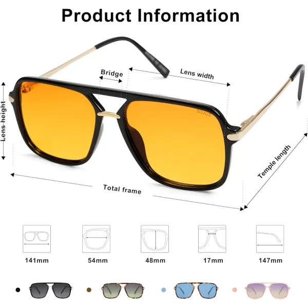 imageSOJOS Sunglasses for Women ampamp Men Square Retro Polarized Lens Trendy Aviator 90s ShadesBlackYellow
