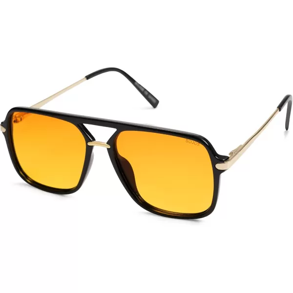 imageSOJOS Sunglasses for Women ampamp Men Square Retro Polarized Lens Trendy Aviator 90s ShadesBlackYellow