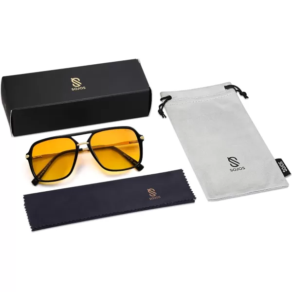 imageSOJOS Sunglasses for Women ampamp Men Square Retro Polarized Lens Trendy Aviator 90s ShadesBlackYellow