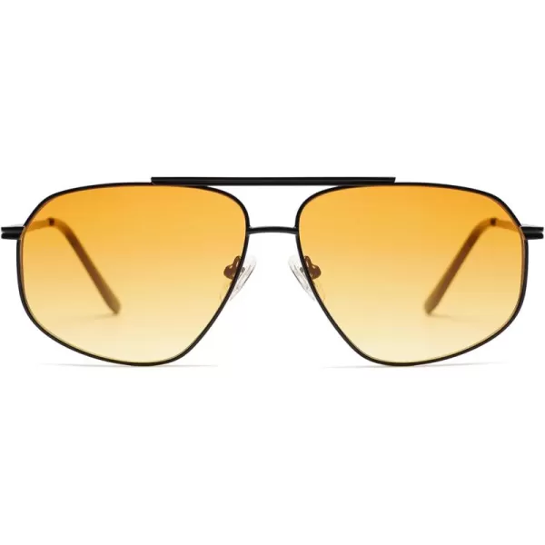 imageSOJOS Retro Hexagon Aviator Sunglasses for Women Men Trendy Vintage UV400 Protection Shades SJ1200BlackYellow Tint