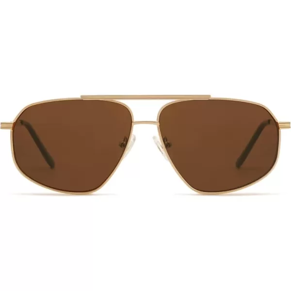 imageSOJOS Retro Hexagon Aviator Sunglasses for Women Men Trendy Vintage UV400 Protection Shades SJ1200GoldBrown