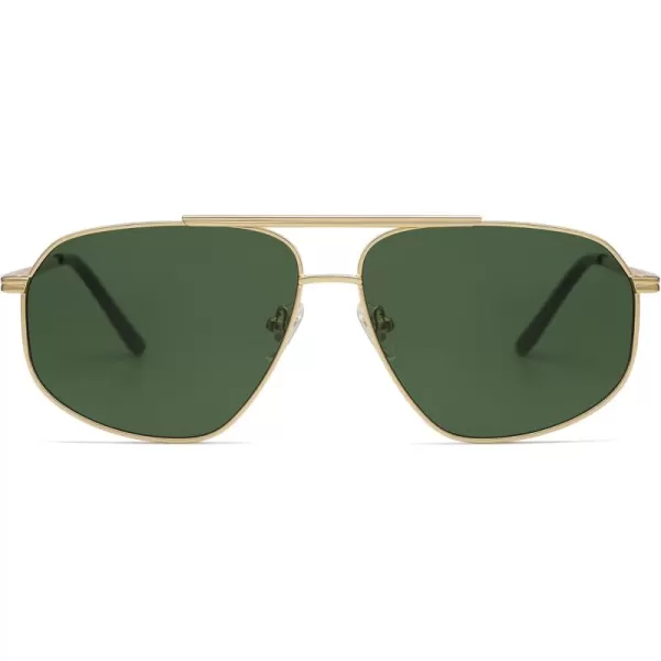 imageSOJOS Retro Hexagon Aviator Sunglasses for Women Men Trendy Vintage UV400 Protection Shades SJ1200GoldGreen