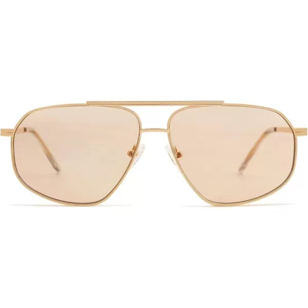 imageSOJOS Retro Hexagon Aviator Sunglasses for Women Men Trendy Vintage UV400 Protection Shades SJ1200GoldLight Brown