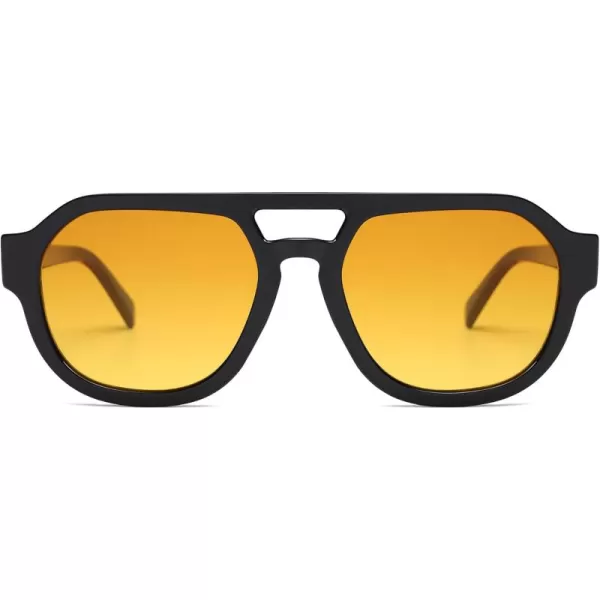 imageSOJOS Retro Polarized Aviator Sunglasses Womens Vintage Shades Trendy Stylish Sunnies SJ2343Black  Yellow Lens