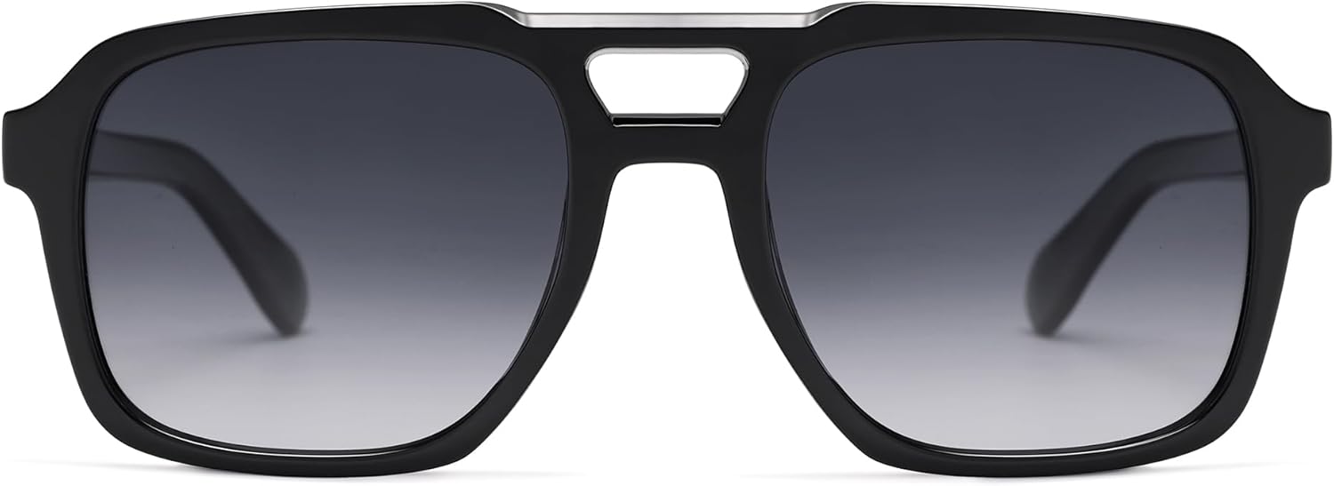 imageSOJOS Retro Aviator Polarized Sunglasses For Women Men Womens Oversized Thick Square Vintage 70s Sun Glasses SJ2330Black Grey Grading