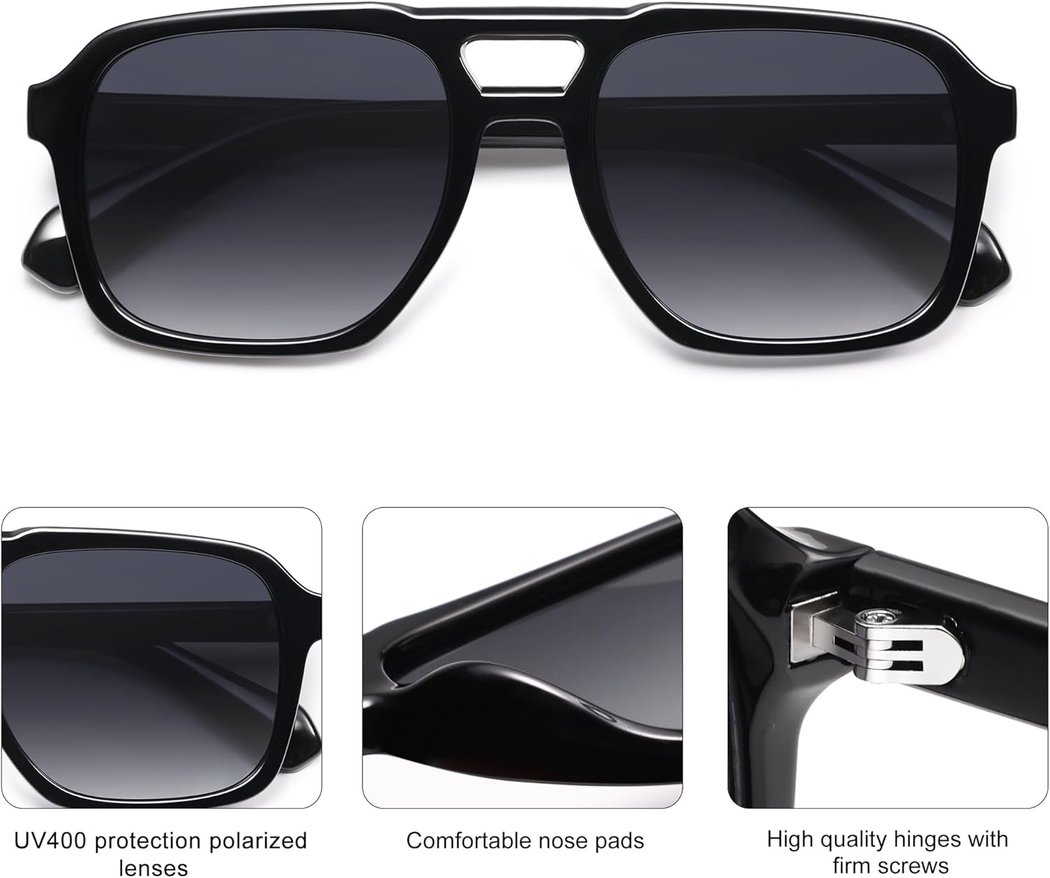 imageSOJOS Retro Aviator Polarized Sunglasses For Women Men Womens Oversized Thick Square Vintage 70s Sun Glasses SJ2330Black Grey Grading