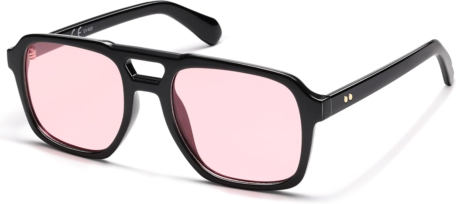 imageSOJOS Retro Aviator Polarized Sunglasses For Women Men Womens Oversized Thick Square Vintage 70s Sun Glasses SJ2330Black Pink
