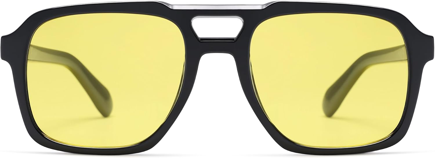 imageSOJOS Retro Aviator Polarized Sunglasses For Women Men Womens Oversized Thick Square Vintage 70s Sun Glasses SJ2330Black Yellow
