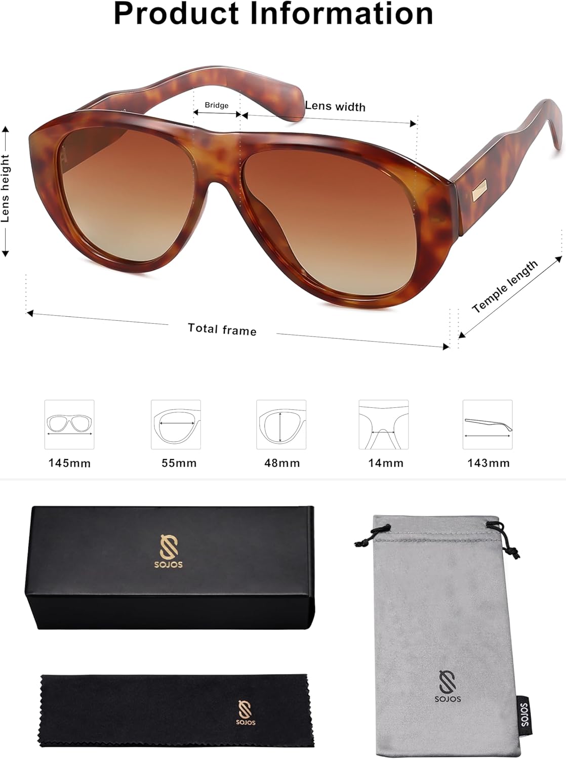 imageSOJOS Retro Aviator Polarized Sunglasses for Women Men Vintage 70s Style UV Protection Sunnies SJ2328Brown TortoiseBrown Grading