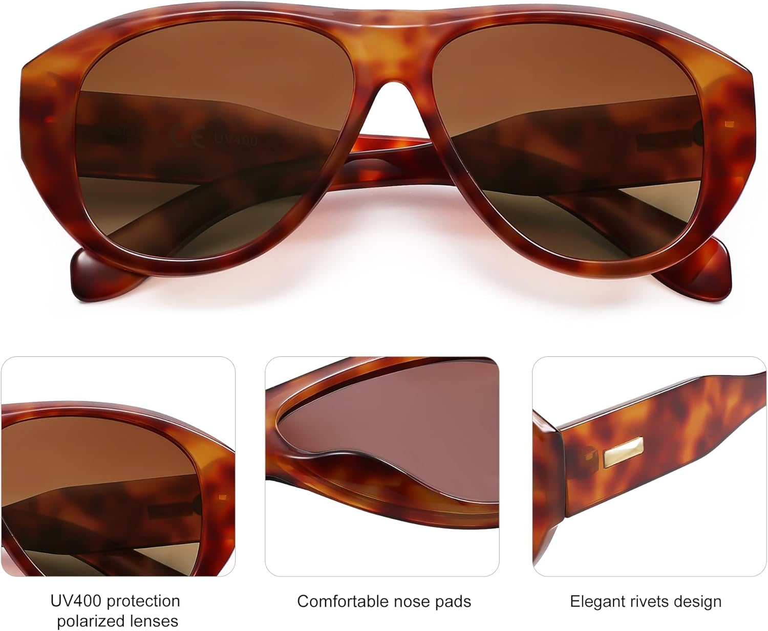 imageSOJOS Retro Aviator Polarized Sunglasses for Women Men Vintage 70s Style UV Protection Sunnies SJ2328Brown TortoiseBrown Grading