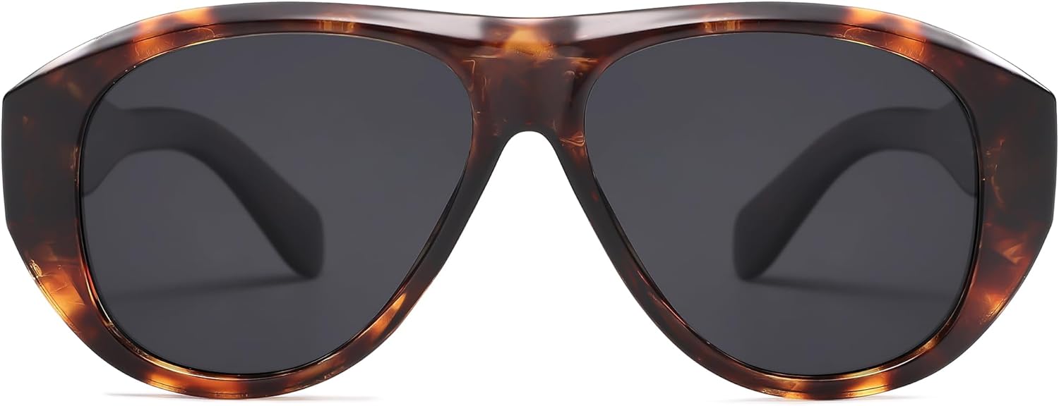 imageSOJOS Retro Aviator Polarized Sunglasses for Women Men Vintage 70s Style UV Protection Sunnies SJ2328Dark TortoiseGrey