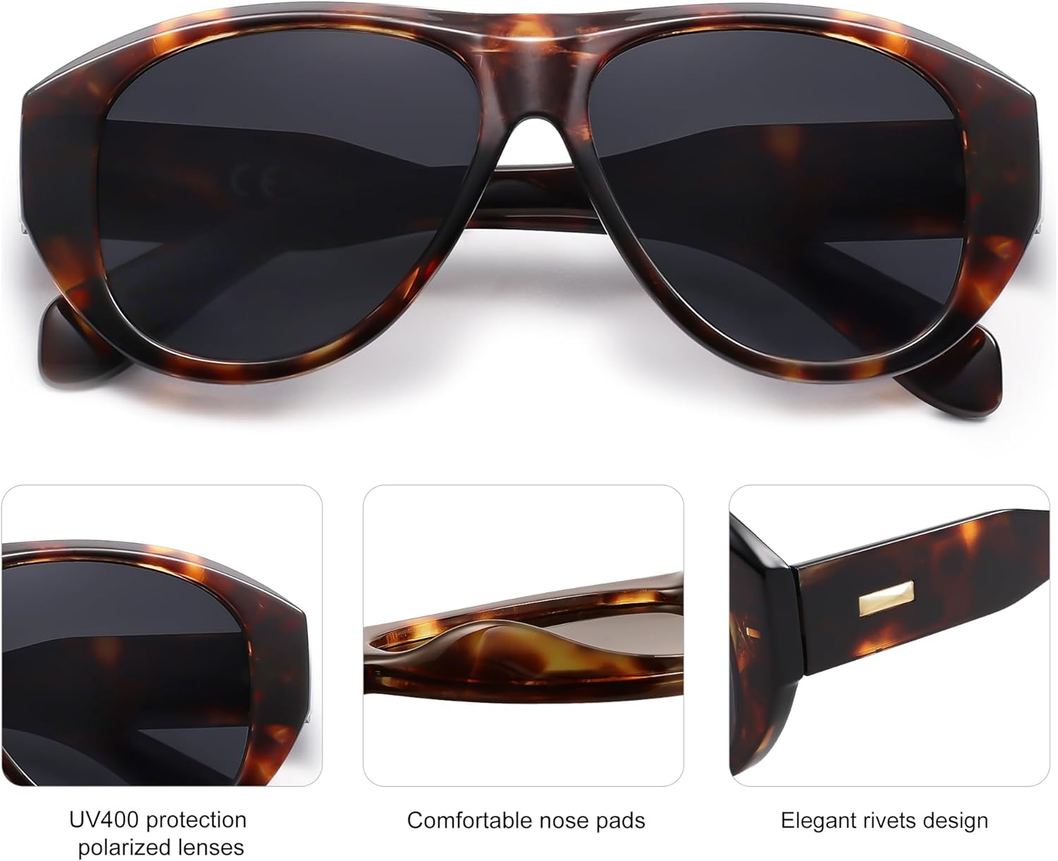 imageSOJOS Retro Aviator Polarized Sunglasses for Women Men Vintage 70s Style UV Protection Sunnies SJ2328Dark TortoiseGrey