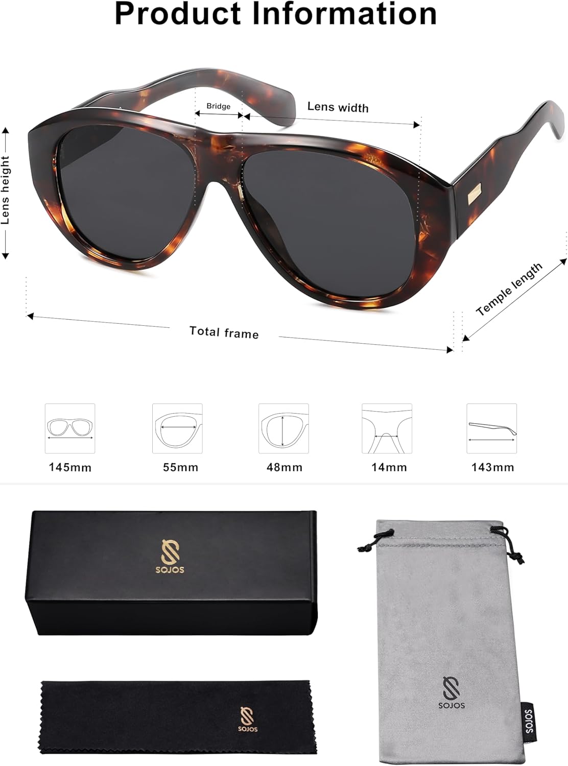 imageSOJOS Retro Aviator Polarized Sunglasses for Women Men Vintage 70s Style UV Protection Sunnies SJ2328Dark TortoiseGrey