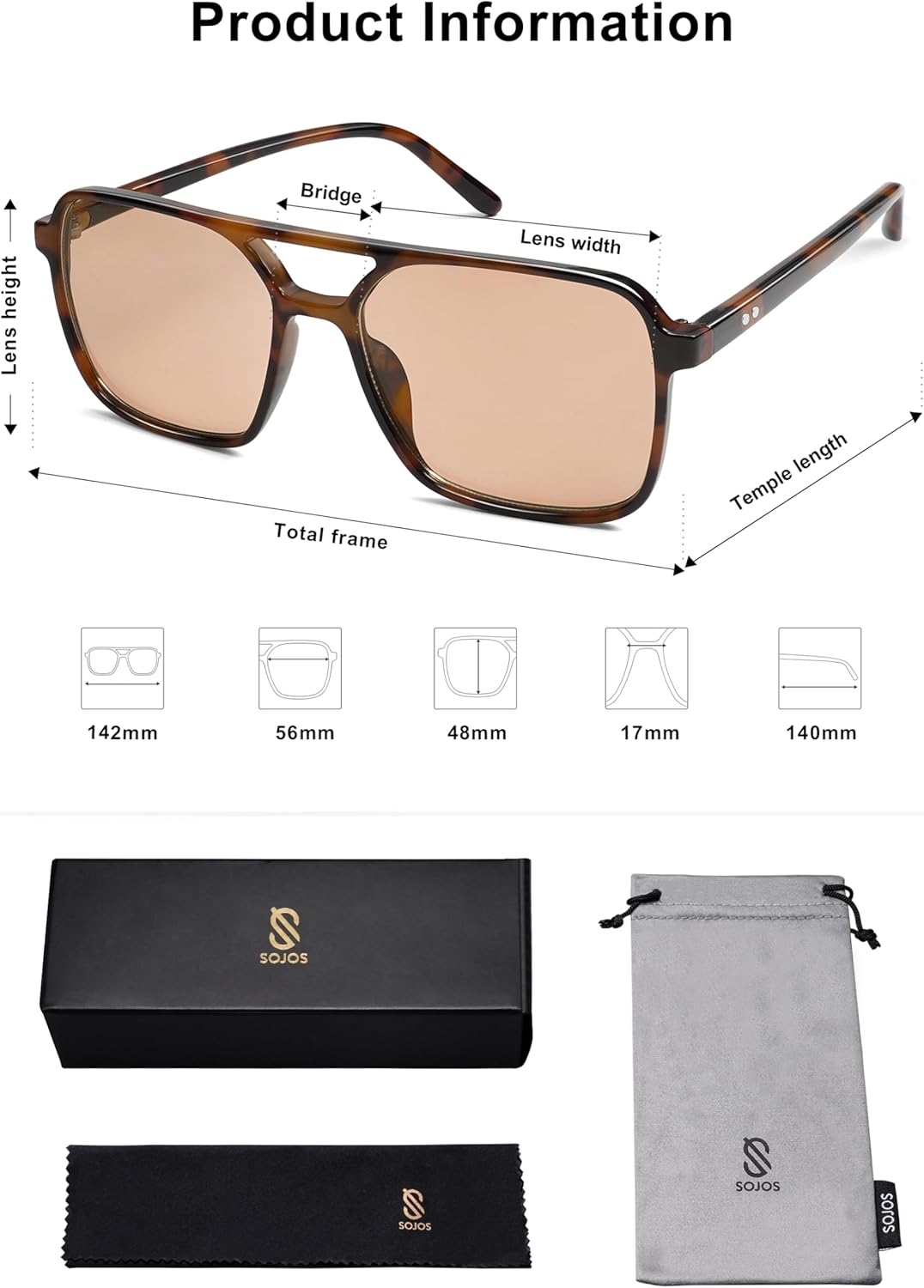 imageSOJOS Trendy Vintage Aviator Square Sunglasses For Womens Mens Retro 70s UV400 Women Sun Glasses SJ2327TortoiseBrown
