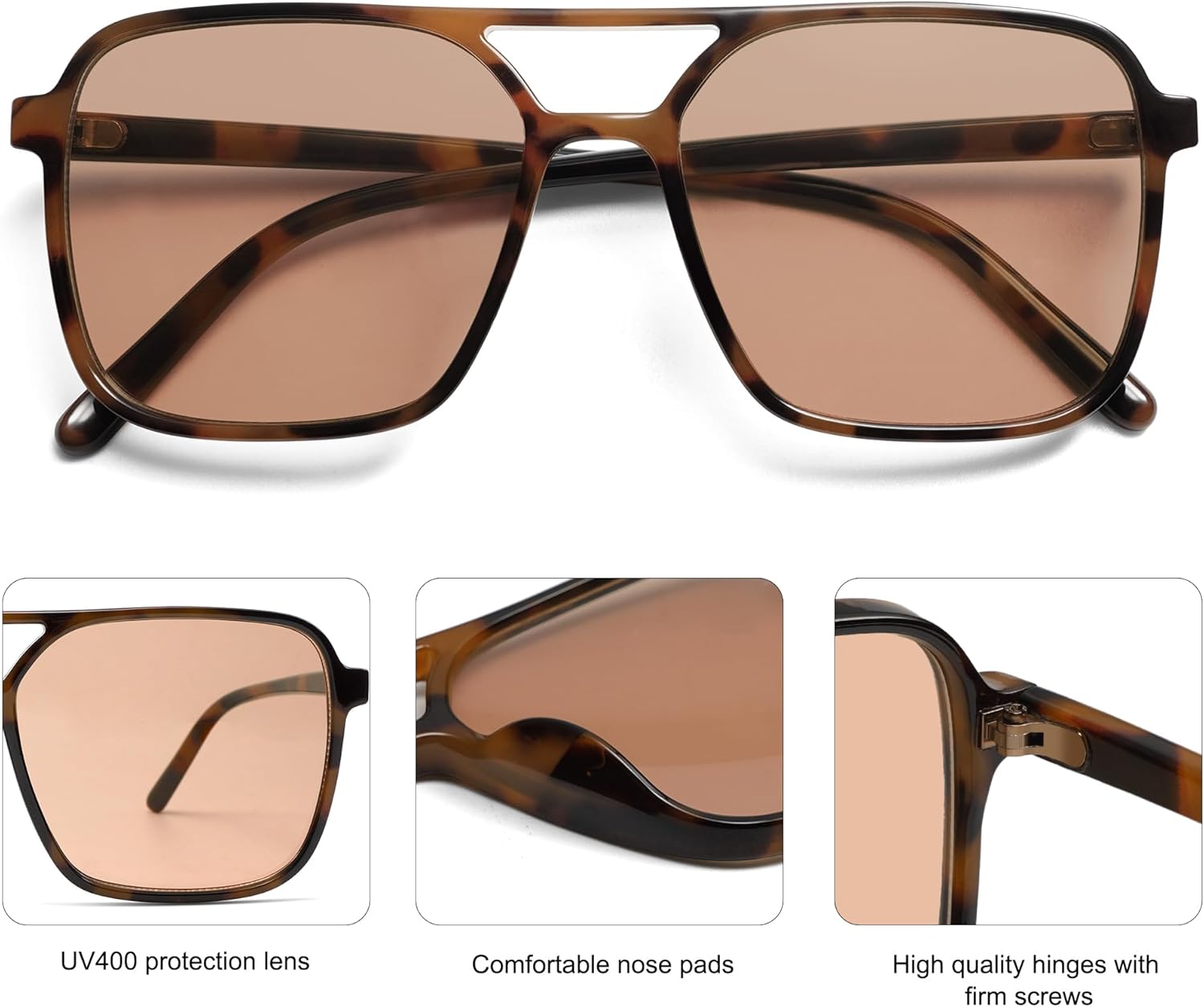 imageSOJOS Trendy Vintage Aviator Square Sunglasses For Womens Mens Retro 70s UV400 Women Sun Glasses SJ2327TortoiseBrown