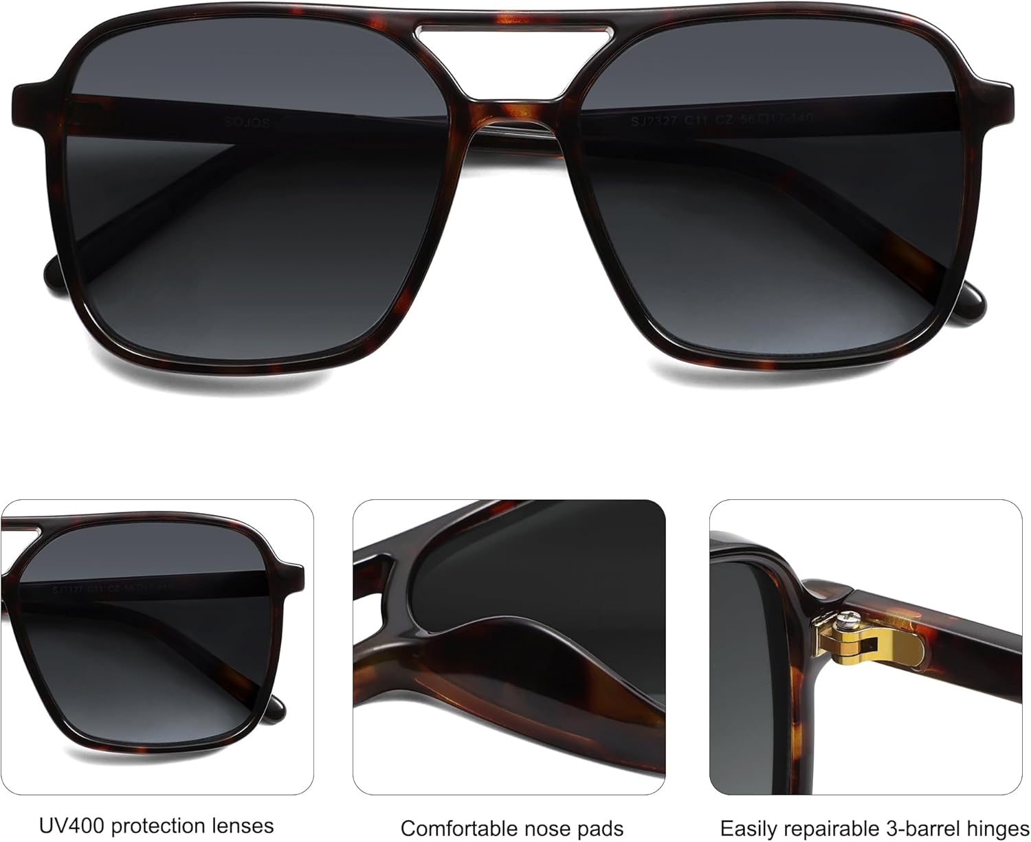 imageSOJOS Trendy Vintage Aviator Square Sunglasses For Womens Mens Retro 70s UV400 Women Sun Glasses SJ2327TortoiseGrey Grading
