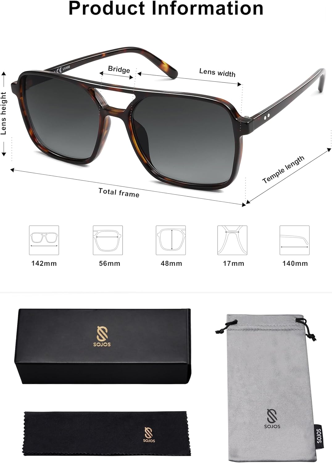 imageSOJOS Trendy Vintage Aviator Square Sunglasses For Womens Mens Retro 70s UV400 Women Sun Glasses SJ2327TortoiseGrey Grading