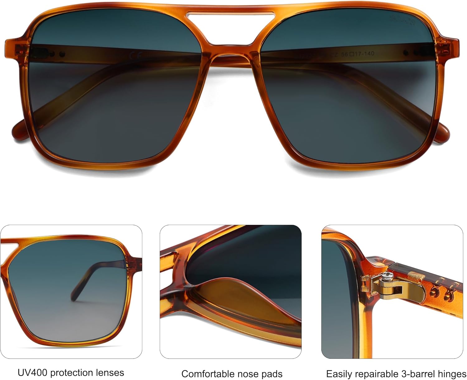 imageSOJOS Trendy Vintage Aviator Square Sunglasses For Womens Mens Retro 70s UV400 Women Sun Glasses SJ2327Yellow TortoiseBlue Grading