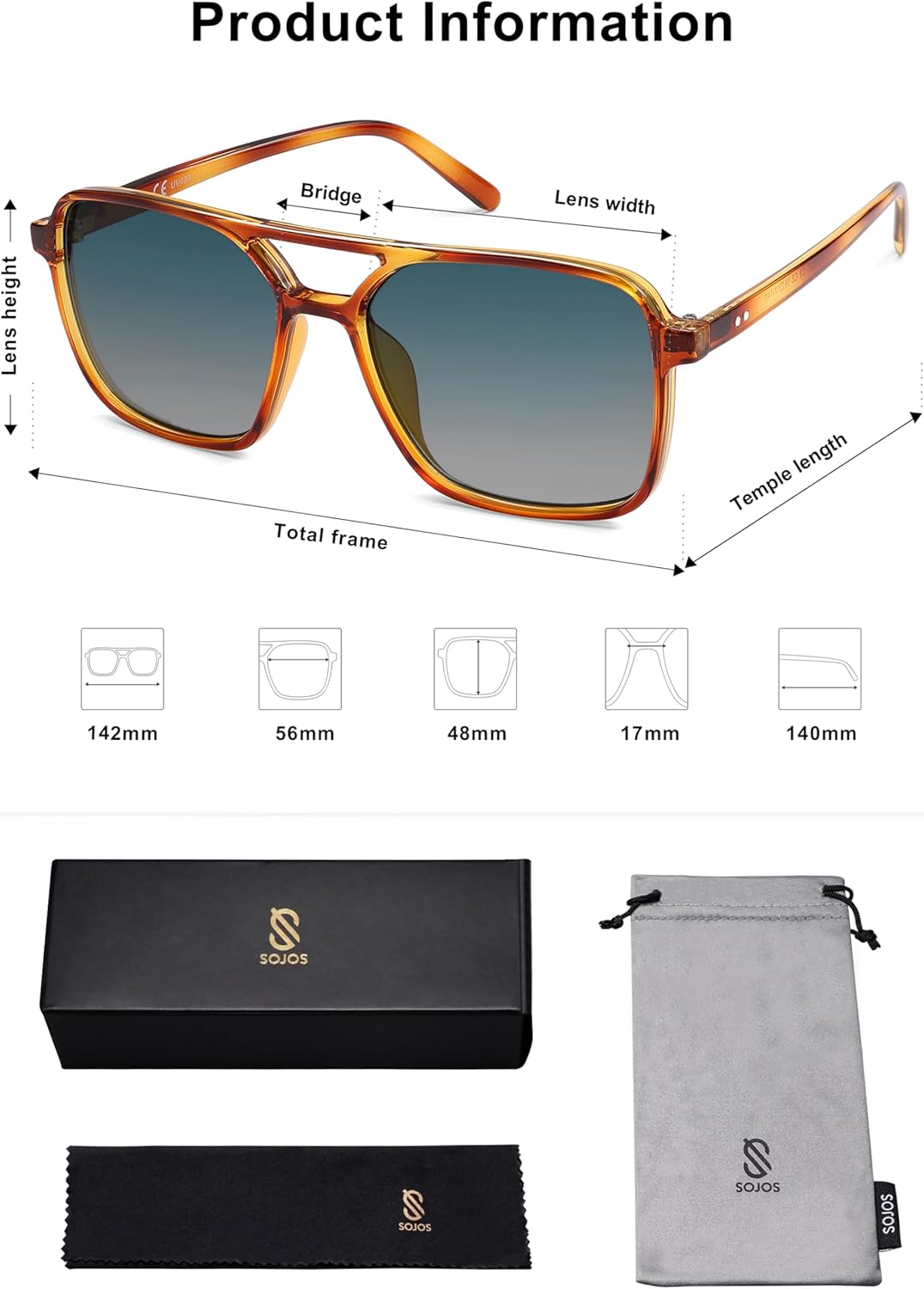 imageSOJOS Trendy Vintage Aviator Square Sunglasses For Womens Mens Retro 70s UV400 Women Sun Glasses SJ2327Yellow TortoiseBlue Grading