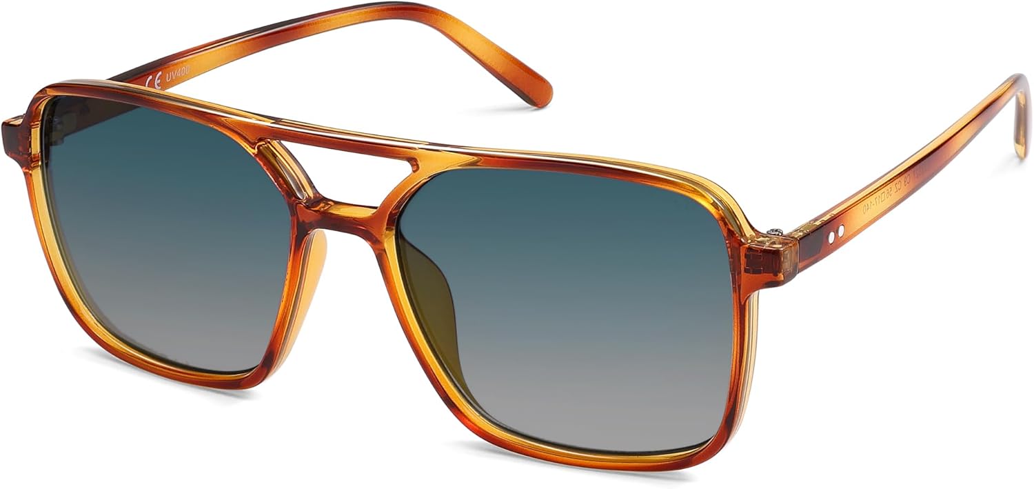 imageSOJOS Trendy Vintage Aviator Square Sunglasses For Womens Mens Retro 70s UV400 Women Sun Glasses SJ2327Yellow TortoiseBlue Grading
