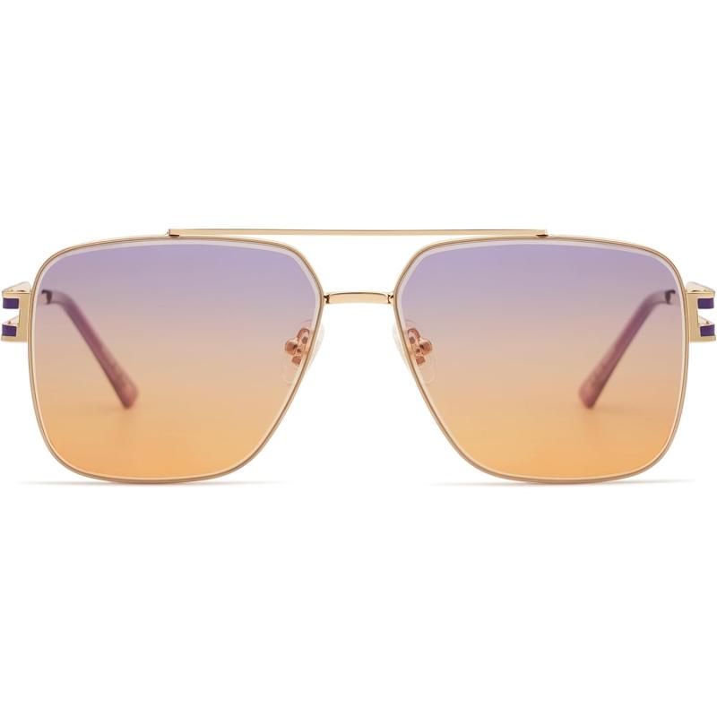 imageSOJOS Oversized Retro Square Metal Frame Sunglasses Large Vintage Double Bridge Flat Lens Unisex Sunglasses SJ1180GoldPurpleorange