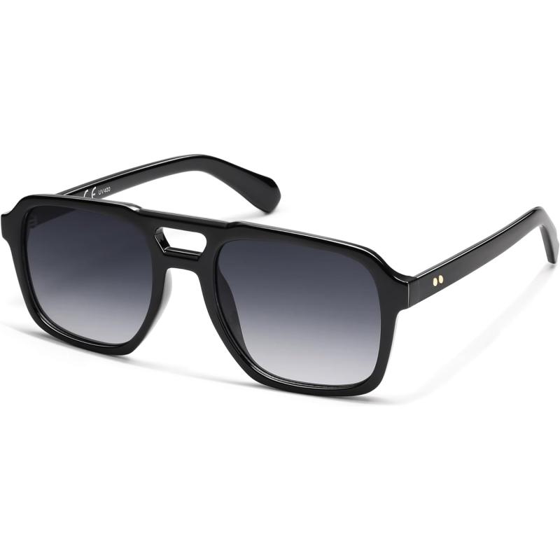 imageSOJOS Retro Aviator Polarized Sunglasses For Women Men Womens Oversized Thick Square Vintage 70s Sun Glasses SJ2330Black Grey Grading