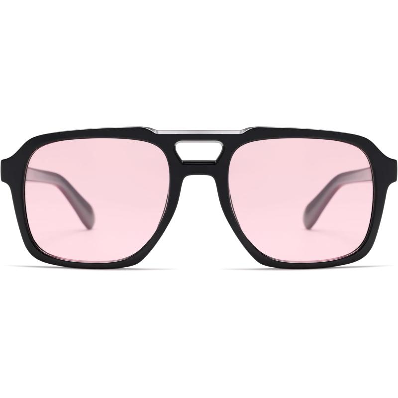 imageSOJOS Retro Aviator Polarized Sunglasses For Women Men Womens Oversized Thick Square Vintage 70s Sun Glasses SJ2330Black Pink