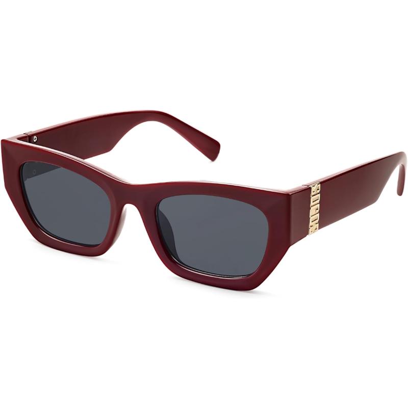 imageSOJOS Trendy Rectangle Cateye Sunglasses Womens Mens UV400 Fashion Chic Chunky Shades SJ2296Dark RedGrey