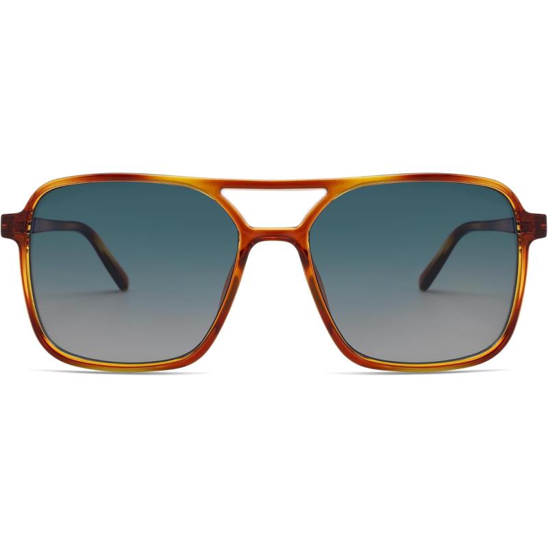 imageSOJOS Trendy Vintage Aviator Square Sunglasses For Womens Mens Retro 70s UV400 Women Sun Glasses SJ2327Yellow TortoiseBlue Grading