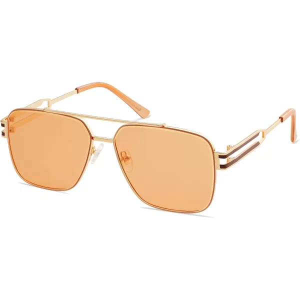 imageSOJOS Oversized Retro Square Metal Frame Sunglasses Large Vintage Double Bridge Flat Lens Unisex Sunglasses SJ1180GoldOrange
