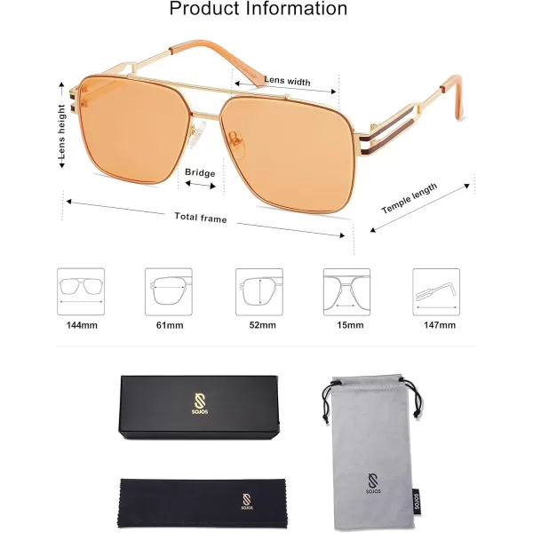 imageSOJOS Oversized Retro Square Metal Frame Sunglasses Large Vintage Double Bridge Flat Lens Unisex Sunglasses SJ1180GoldOrange