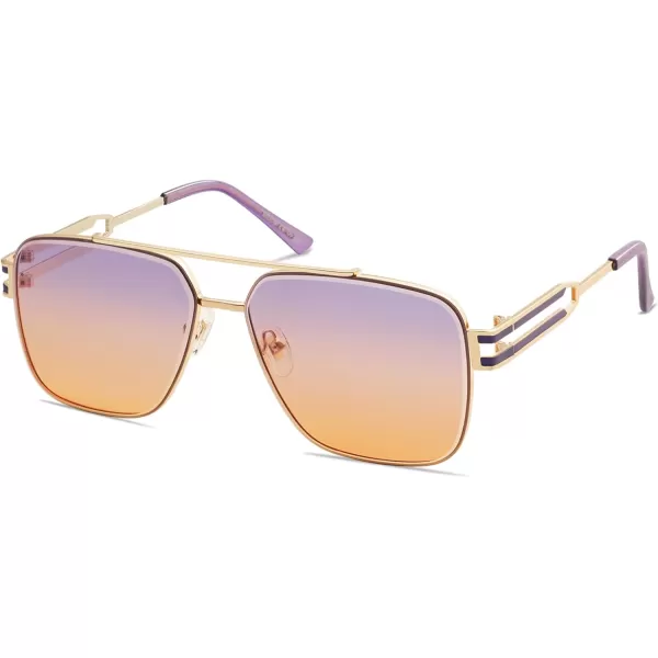 imageSOJOS Oversized Retro Square Metal Frame Sunglasses Large Vintage Double Bridge Flat Lens Unisex Sunglasses SJ1180GoldPurpleorange