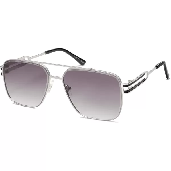 imageSOJOS Oversized Retro Square Metal Frame Sunglasses Large Vintage Double Bridge Flat Lens Unisex Sunglasses SJ1180SilverGrey