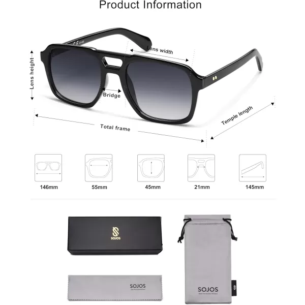 imageSOJOS Retro Aviator Polarized Sunglasses For Women Men Womens Oversized Thick Square Vintage 70s Sun Glasses SJ2330Black Grey Grading