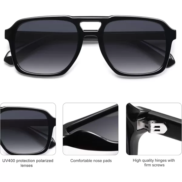 imageSOJOS Retro Aviator Polarized Sunglasses For Women Men Womens Oversized Thick Square Vintage 70s Sun Glasses SJ2330Black Grey Grading