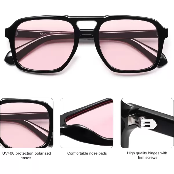 imageSOJOS Retro Aviator Polarized Sunglasses For Women Men Womens Oversized Thick Square Vintage 70s Sun Glasses SJ2330Black Pink