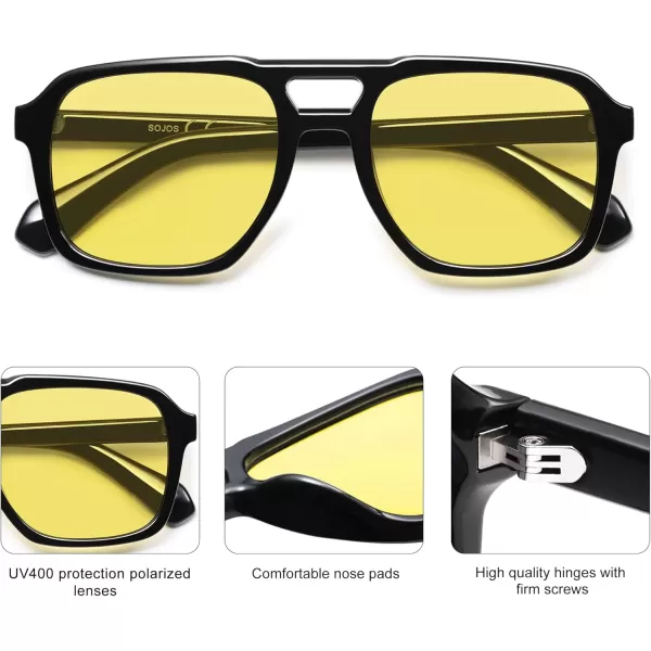 imageSOJOS Retro Aviator Polarized Sunglasses For Women Men Womens Oversized Thick Square Vintage 70s Sun Glasses SJ2330Black Yellow