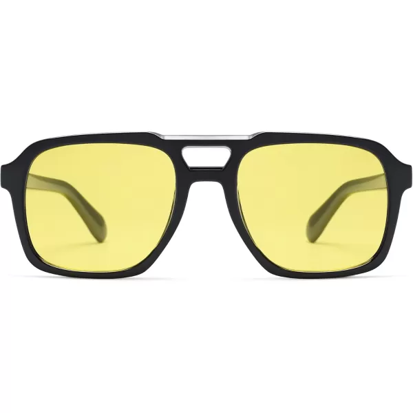 imageSOJOS Retro Aviator Polarized Sunglasses For Women Men Womens Oversized Thick Square Vintage 70s Sun Glasses SJ2330Black Yellow