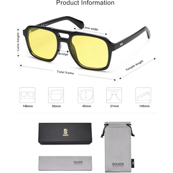 imageSOJOS Retro Aviator Polarized Sunglasses For Women Men Womens Oversized Thick Square Vintage 70s Sun Glasses SJ2330Black Yellow