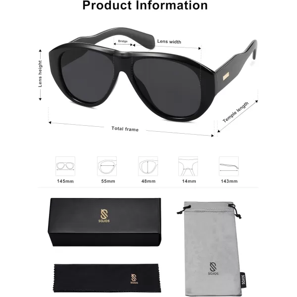imageSOJOS Retro Aviator Polarized Sunglasses for Women Men Vintage 70s Style UV Protection Sunnies SJ2328BlackGrey