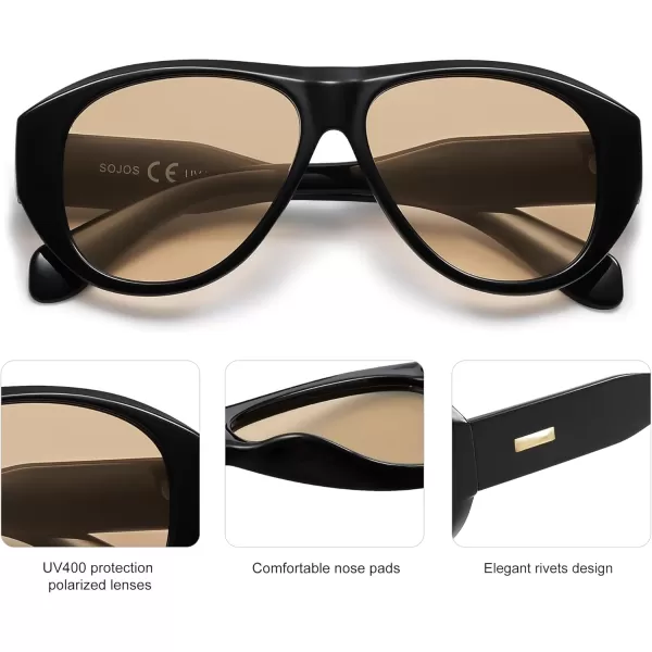 imageSOJOS Retro Aviator Polarized Sunglasses for Women Men Vintage 70s Style UV Protection Sunnies SJ2328BlackLight Brown