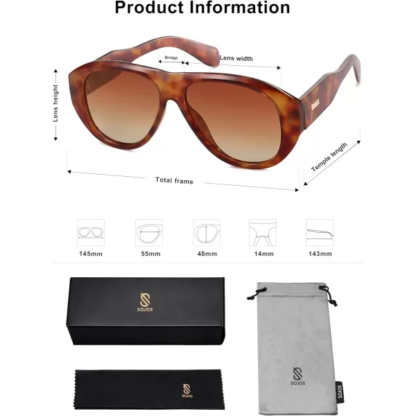 imageSOJOS Retro Aviator Polarized Sunglasses for Women Men Vintage 70s Style UV Protection Sunnies SJ2328Brown TortoiseBrown Grading