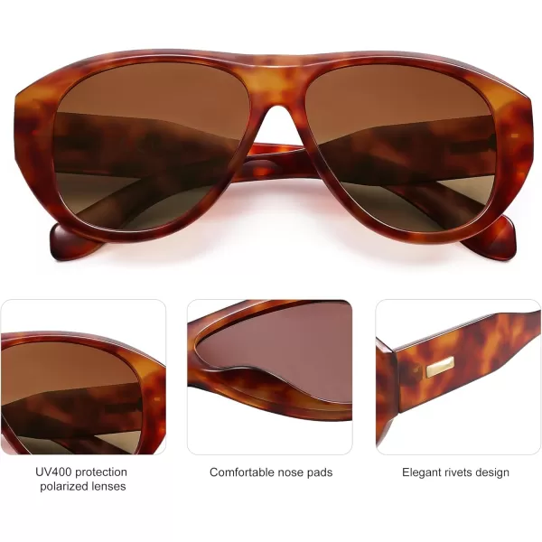 imageSOJOS Retro Aviator Polarized Sunglasses for Women Men Vintage 70s Style UV Protection Sunnies SJ2328Brown TortoiseBrown Grading