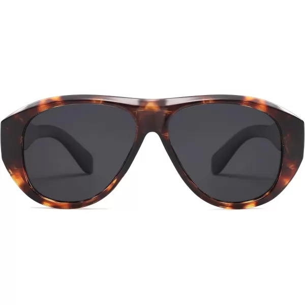 imageSOJOS Retro Aviator Polarized Sunglasses for Women Men Vintage 70s Style UV Protection Sunnies SJ2328Dark TortoiseGrey